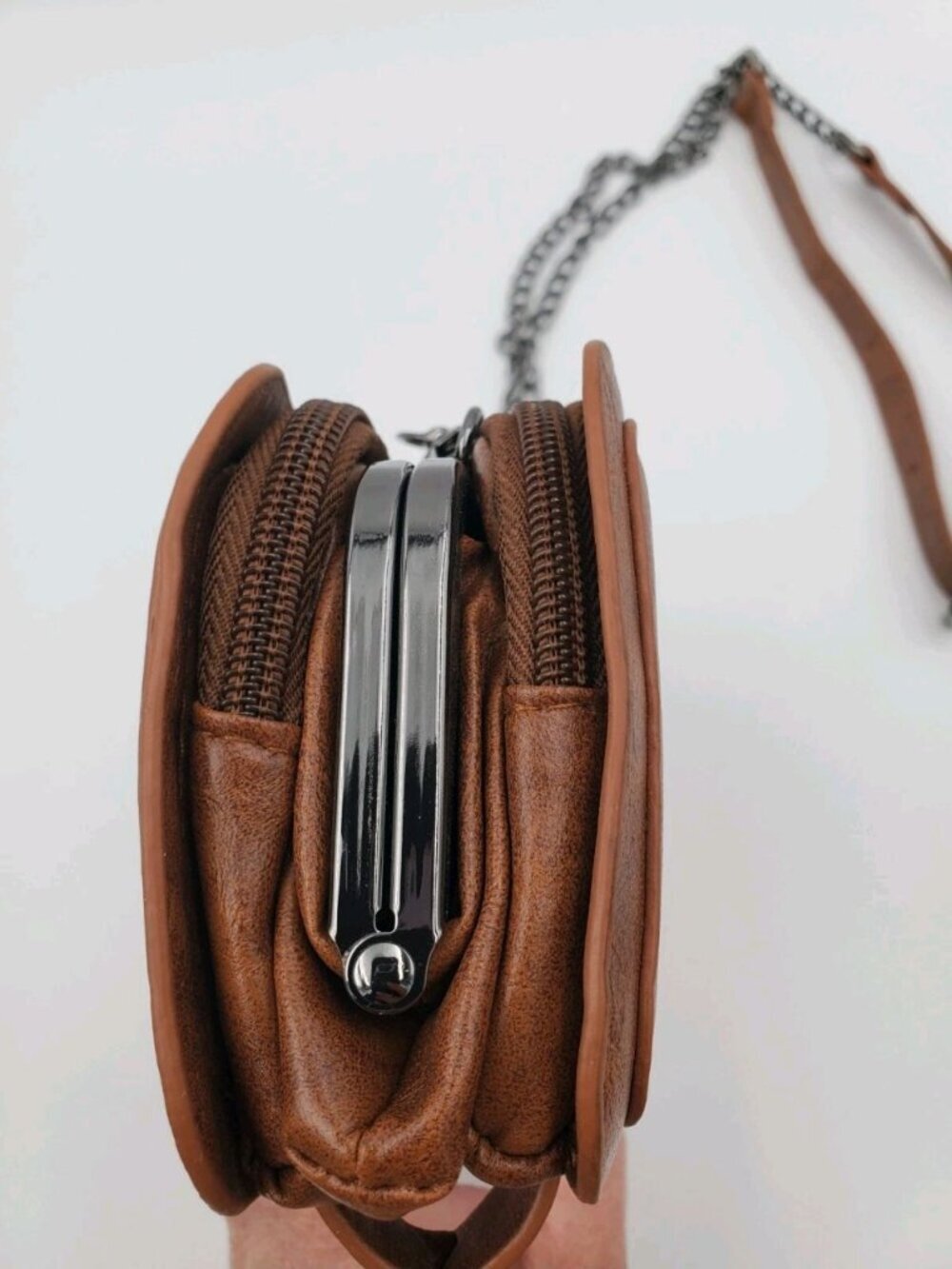 Brown Small Crossbody Wallet Bag, Zip Closure, Studded Hardware, Inner Pockets - Picture 3 of 8